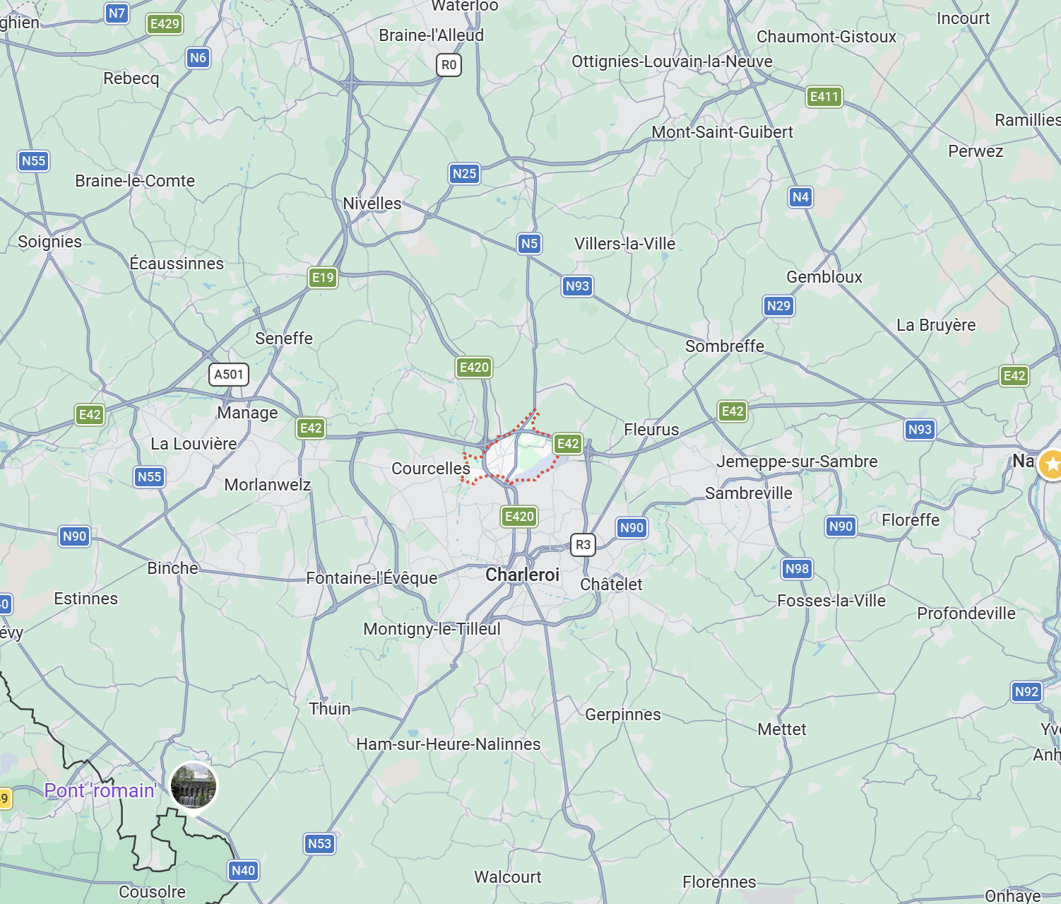 Carte de la zone d'intervention autour de Gosselies